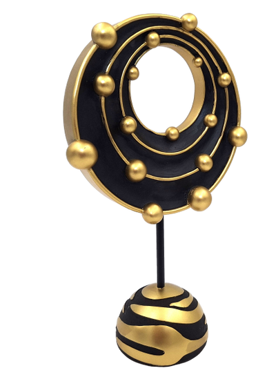 Grande estatueta decorativa Sistema Cósmico com possibilidade de personalização por gravação, ideal para presente - altura 20,2 cm, dourado e preto, estilo moderno e glamour
