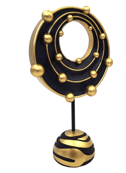 Grande estatueta decorativa Sistema Cósmico com possibilidade de personalização por gravação, ideal para presente - altura 20,2 cm, dourado e preto, estilo moderno e glamour