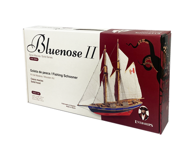 Modelo para montar Bluenose II – escuna de madeira 38x31x6,5 cm com possibilidade de personalização por gravação – presente ideal para velejador, feito com materiais naturais, nível de dificuldade: intermédio