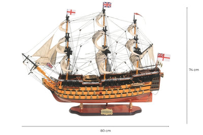 Modelo do veleiro HMS Victory 80cm montado com possibilidade de personalização por gravação - Decoração exclusiva para oferecer, feito à mão em madeira exótica, alta qualidade e atenção aos detalhes