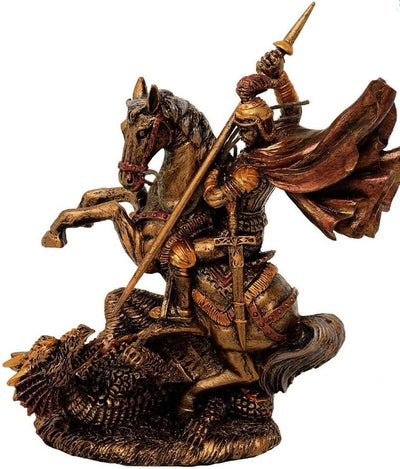 Estatueta de São Jorge em poliéster, 13 cm, possibilidade de personalização por gravação, presente ideal para várias ocasiões