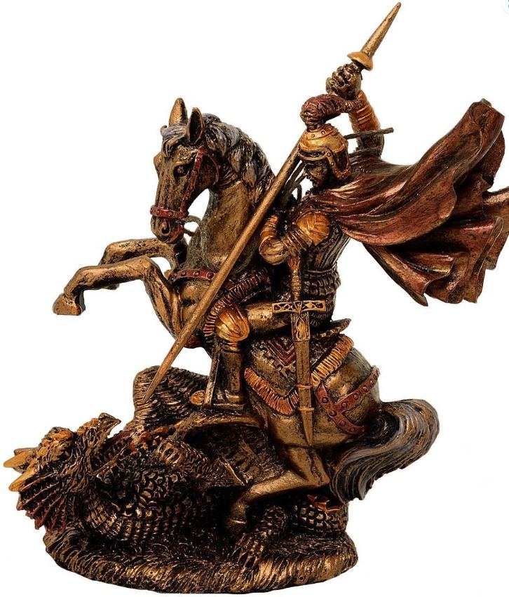 Estatueta de São Jorge em poliéster, 13 cm, possibilidade de personalização por gravação, presente ideal para várias ocasiões