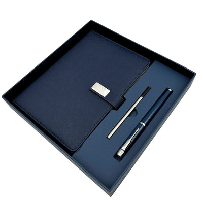 Caderno de Pele Azul Escuro Elegante A5 com Caneta e Gravação Personalizada em Caixa de Presente
