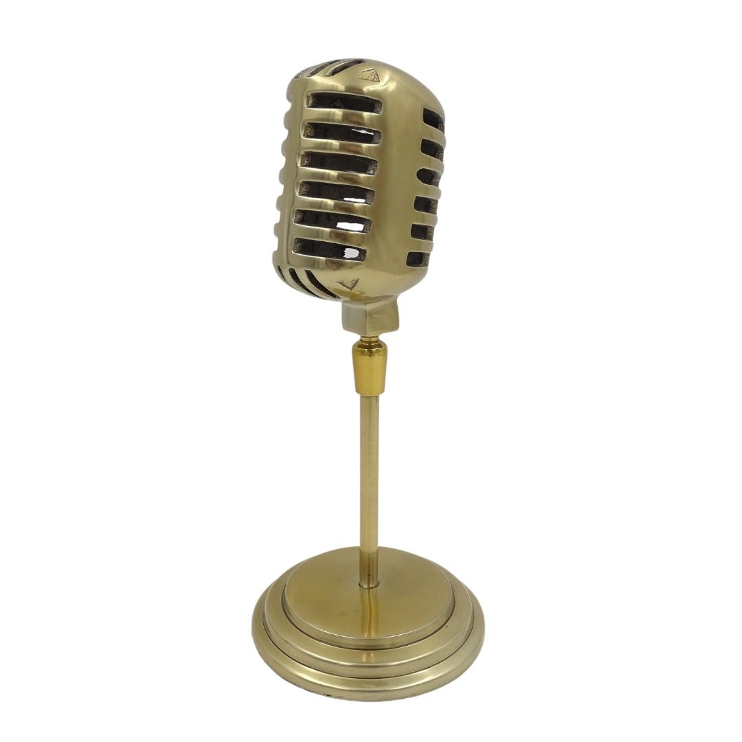 Estatueta microfone retro com possibilidade de personalização por gravação, dourada, 25 cm
