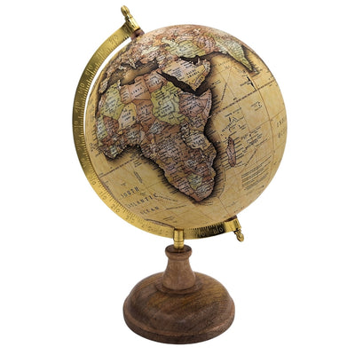 Globo decorativo retro estiloso em base de madeira 32 cm com possibilidade de personalização por gravação
