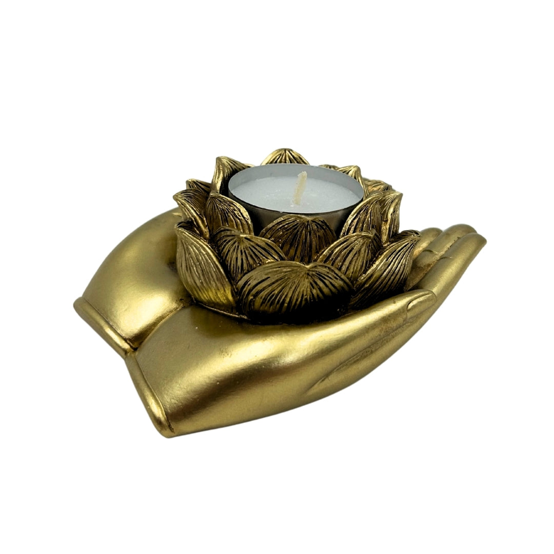 Castiçal Glamour Dourado para Vela Tealight com possibilidade de gravação personalizada – Elemento decorativo elegante para interiores com dimensões 11,5 x 9,4 x 4,8 cm em poliéster