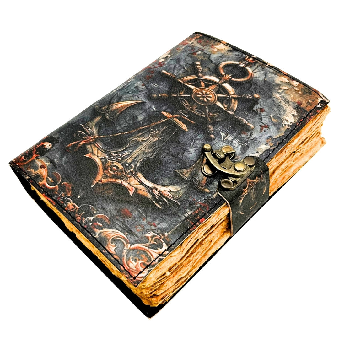 Caderno de Couro Retro Marítimo 200 páginas com possibilidade de personalização por gravação, ideal para presente para artistas e viajantes, feito de couro natural de cabra, cor vintage, dimensões 18 x 13 cm