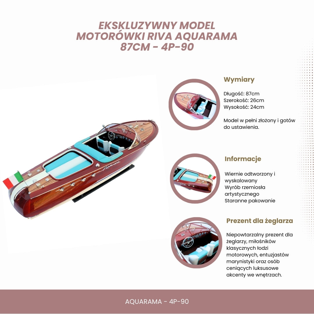 Modelo exclusivo de lancha Riva Aquarama 87cm com possibilidade de personalização por gravação