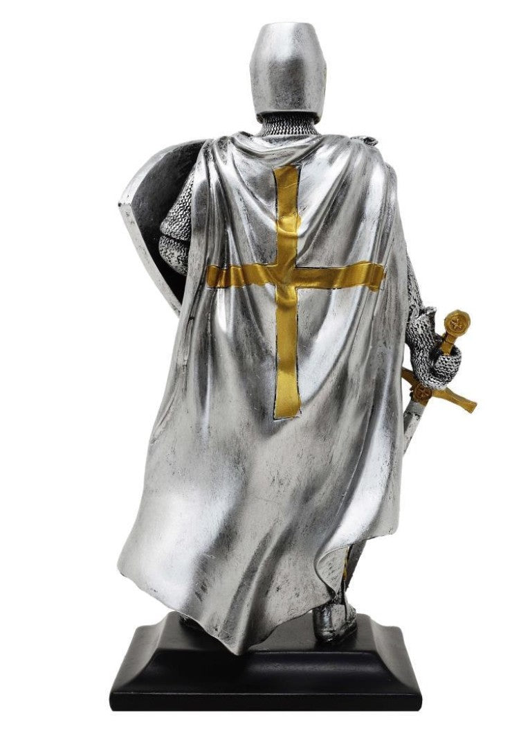 Estátua grande de cavaleiro cruzado em poliresina com possibilidade de personalização por gravação