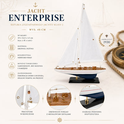 Modelo de iate em madeira Enterprise 49 cm com gravação personalizada