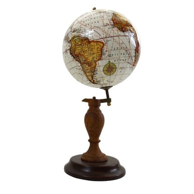 Globo decorativo elegante em base de madeira com possibilidade de personalização por gravação, 27 cm, castanho escuro, ideal para presente