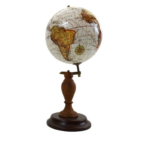 Globo decorativo elegante em base de madeira com possibilidade de personalização por gravação, 27 cm, castanho escuro, ideal para presente