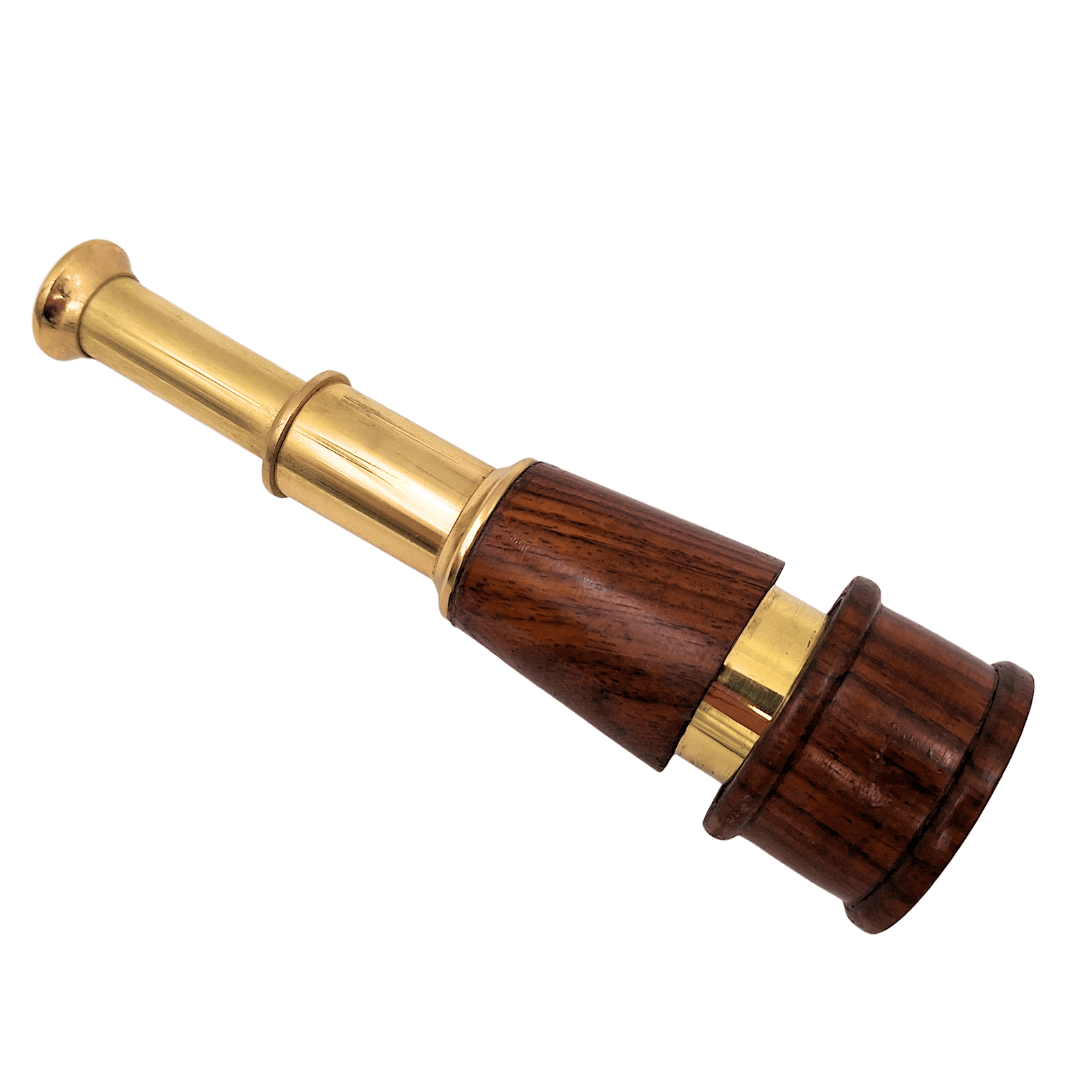 Luneta Retro em Latão e Madeira HT021 com Possibilidade de Gravação – Decoração Elegante para Presente em Estilo Vintage, Marinheiro, Comprimento 18 cm