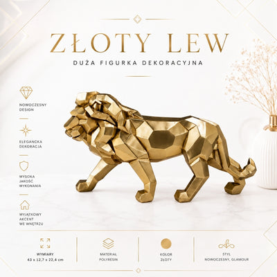 Grande estatueta de Leão Dourado de 43 cm com possibilidade de personalização por gravação - decoração elegante para presente, polyresina de alta qualidade, estilo moderno glamour