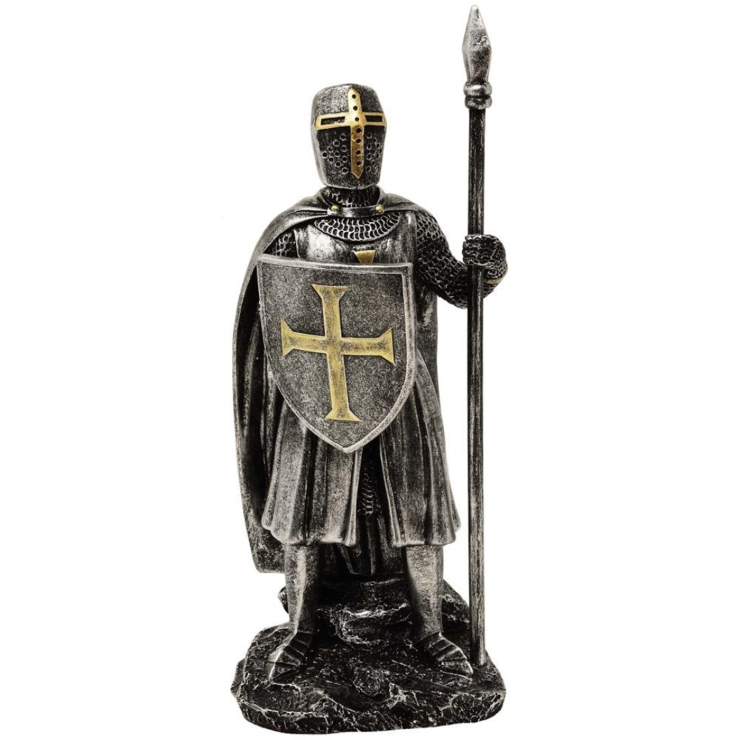 Figura Cavaleiro com Lança 20 cm com possibilidade de personalização por gravação - decoração pintada à mão em polyresina para presente para amantes de história e militaria