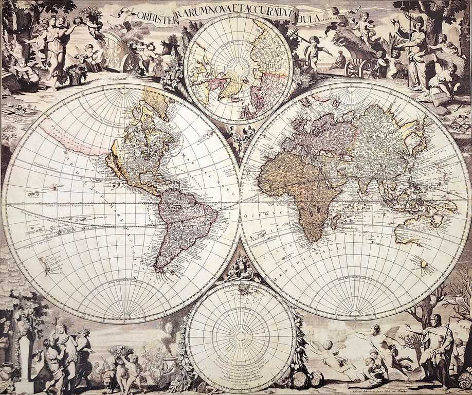 Mapa do Mundo de 1686 - Reimpressão de G. Valck com possibilidade de personalização por gravação - presente ideal para historiadores e viajantes - dimensões 56,5 x 47,5 cm