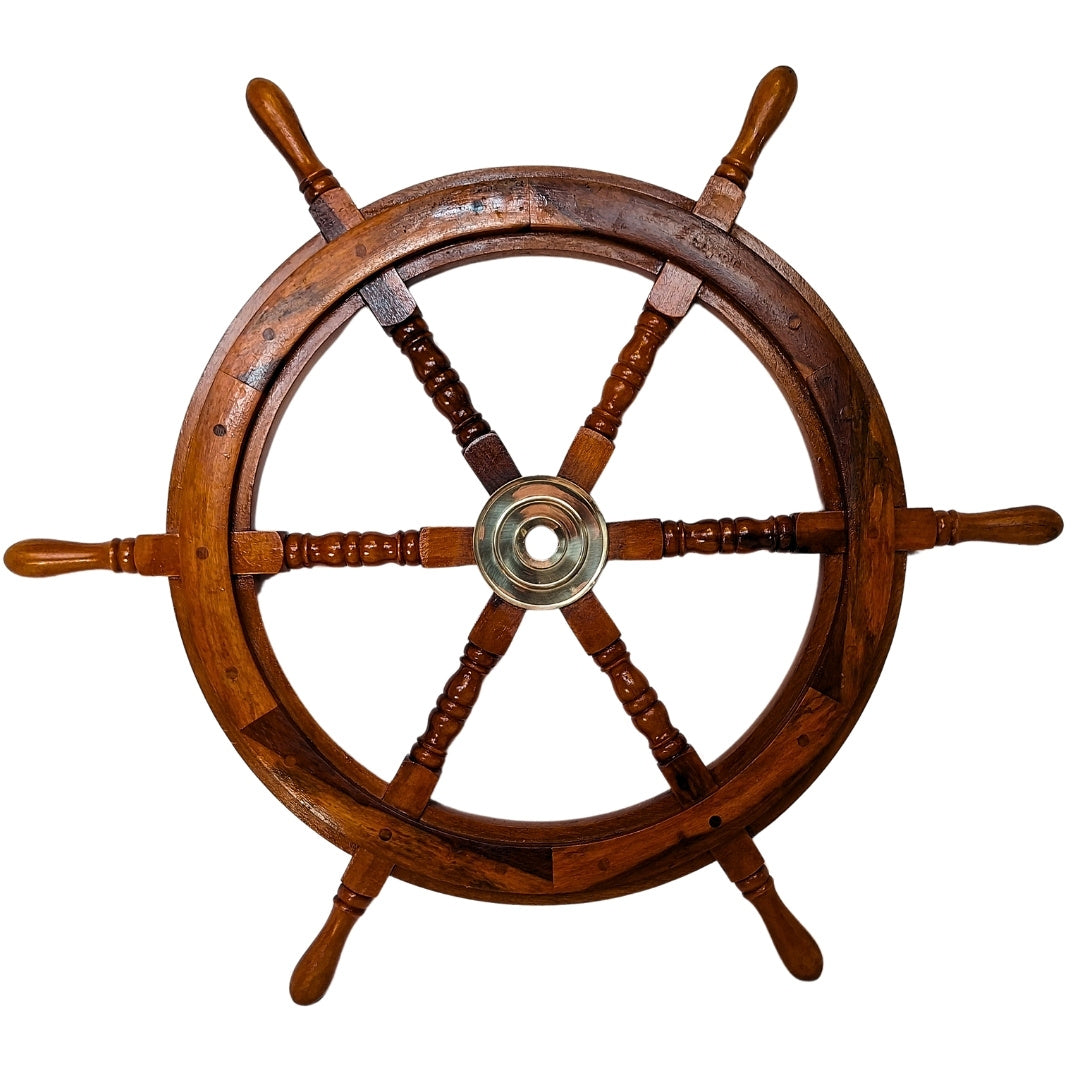 Roda de leme de madeira com inserto de latão 75 cm com possibilidade de gravação personalizada