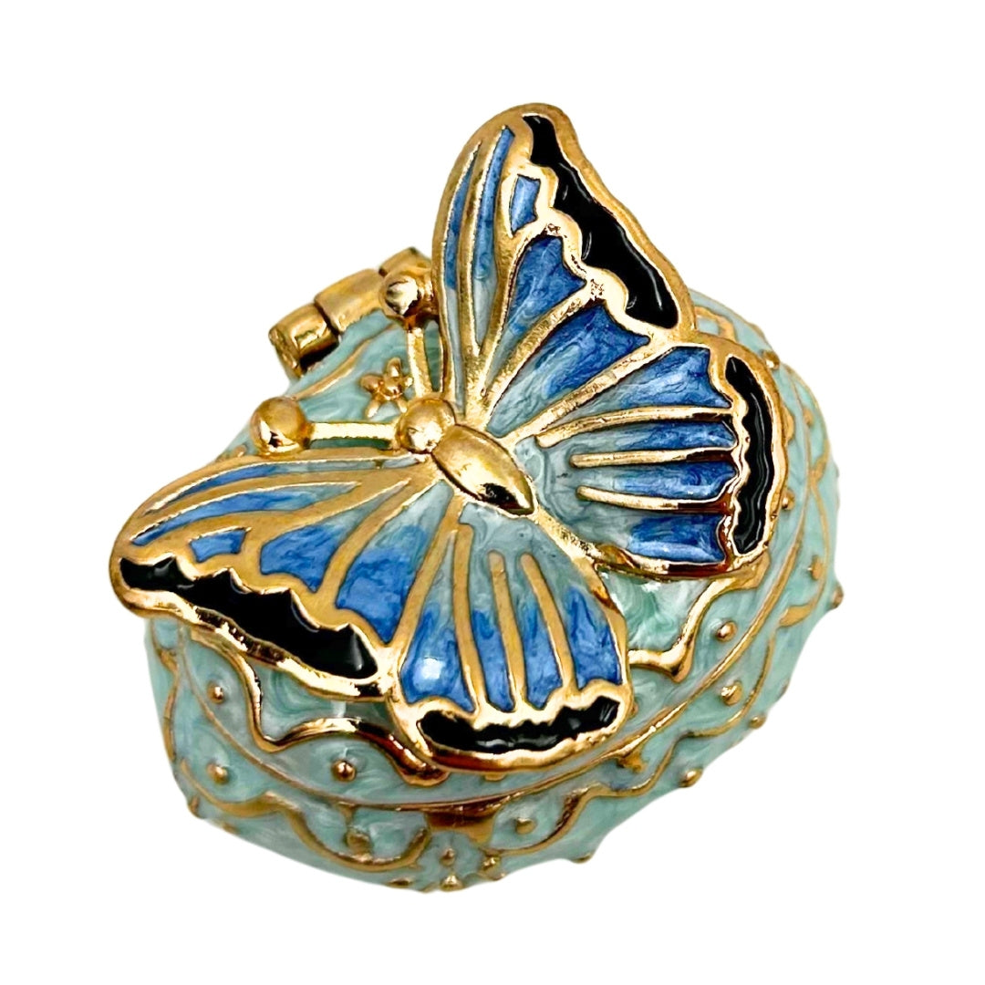 Caixa Exclusiva para Joias Borboleta com Cristais, Personalizada por Gravação, Branco-Dourado, Altura 3,5 cm
