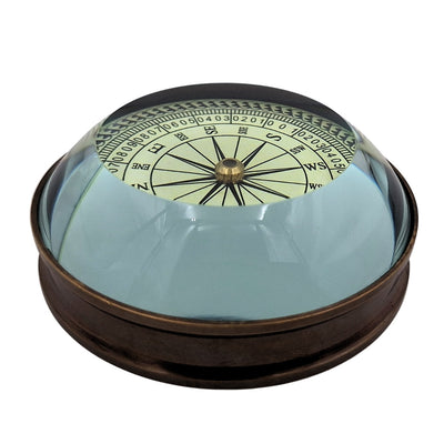 Bússola de Lente de Latão Retro Réplica com Gravação – Presente Personalizado para Viajante, Estilo Marinheiro, Dimensões 8x8x2,7 cm, Latão e Vidro, Provérbio Inspirador