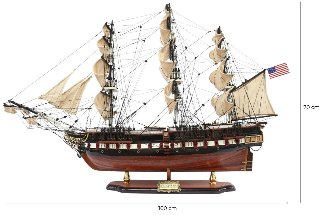 Grande modelo exclusivo do veleiro USS Constitution 100cm com possibilidade de personalização por gravação