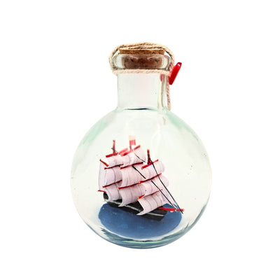Barco na Garrafa Rafandynka com possibilidade de personalização por gravação – decoração marítima clássica de 8,5 cm, presente para amantes da vela