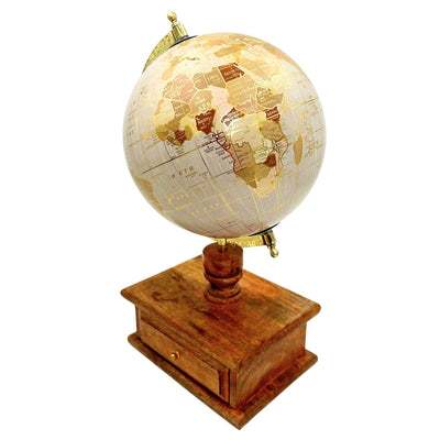 Globo de secretária vintage elegante com base de madeira e gaveta