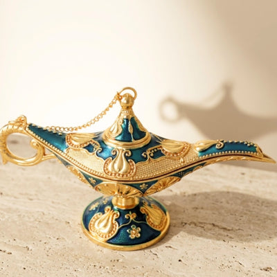 Lâmpada de Aladino Metálica Azul-Marinho e Dourada 12 cm com possibilidade de personalização por gravação