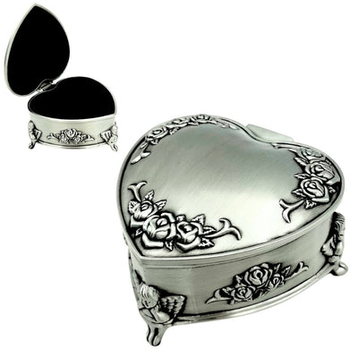 Caixa metálica em forma de coração com possibilidade de personalização por gravação – presente elegante para Dia dos Namorados, aniversário ou aniversário, decorada com motivo de rosa, dimensões 8,7 x 8,4 x 5,1 cm