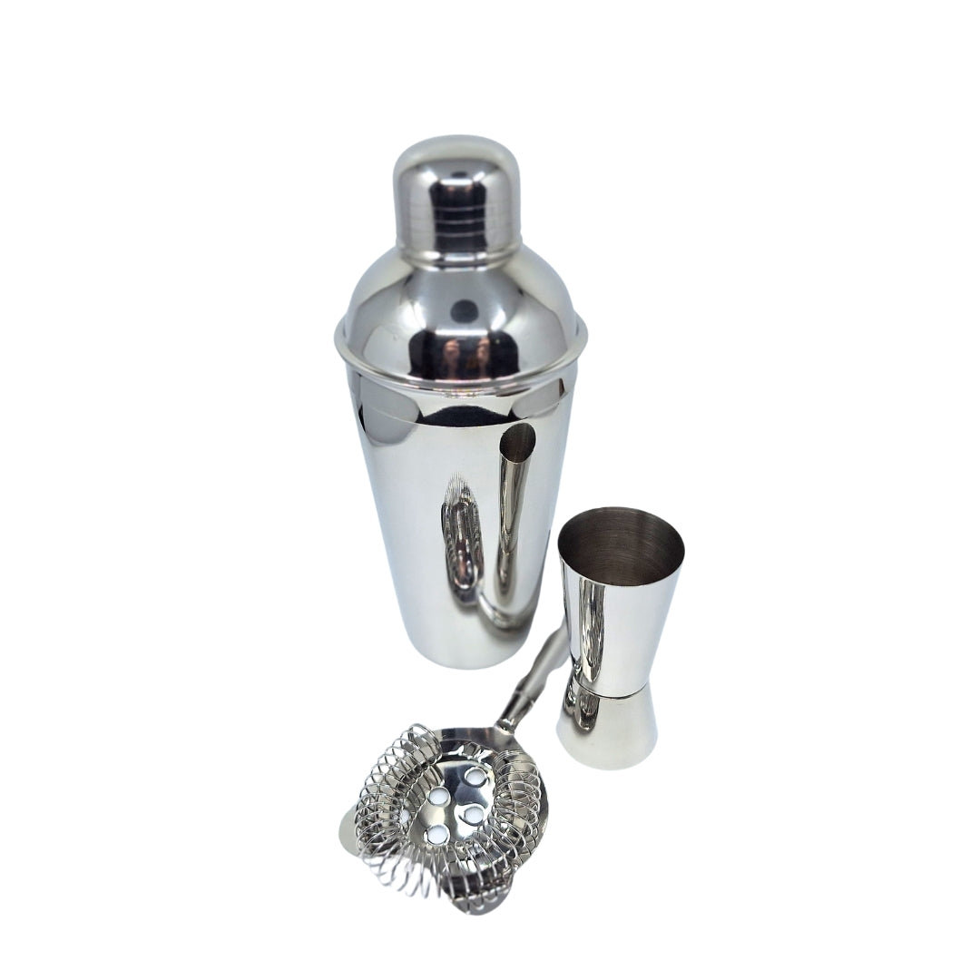 Conjunto de Bar Steel 3 peças com possibilidade de personalização por gravação - Shaker 750 ml, Jigger 15/30 ml, Coador - presente elegante para amantes de cocktails, aço inoxidável, cor prata