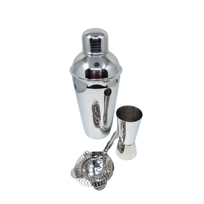 Conjunto de Bar Steel 3 peças com possibilidade de personalização por gravação - Shaker 750 ml, Jigger 15/30 ml, Coador - presente elegante para amantes de cocktails, aço inoxidável, cor prata