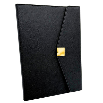 Conjunto de Presente Premium Elegante com Personalização – Caderno de Couro A5, Caneta e Pen Drive 16GB em Estojo Preto e Dourado