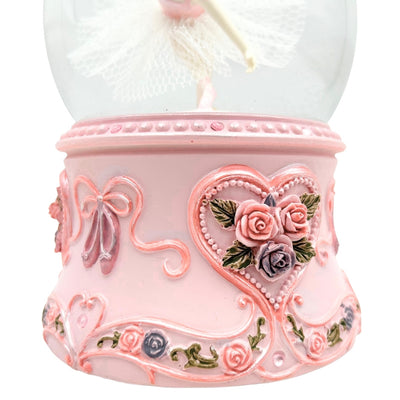 Bailarina Dançante em Bola de Vidro 15cm com Gravação Personalizada - Caixa de Música Elegante com Base Pastel e Melodia Lago dos Cisnes