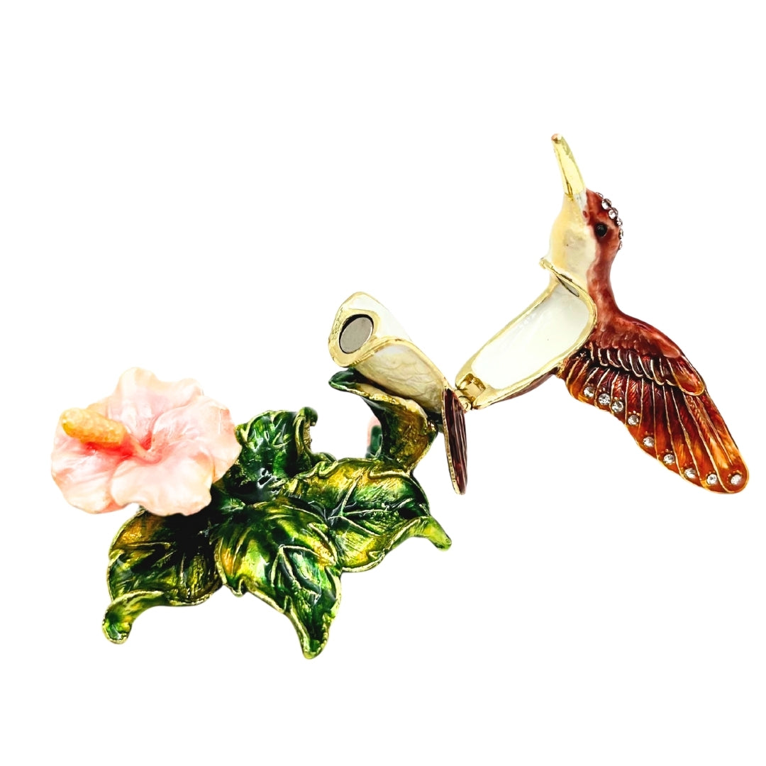 Caixa Exclusiva para Joias Beija-flor com Cristais, Gravação Personalizada, Metal, 8x5,5x7 cm