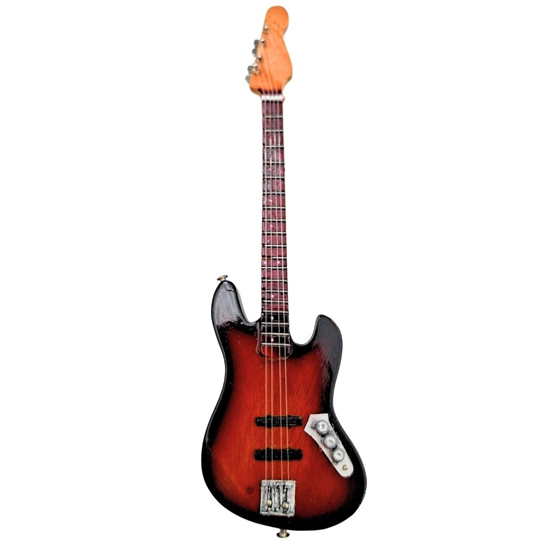 Mini guitarra decorativa de 15 cm num suporte, com possibilidade de personalização por gravação