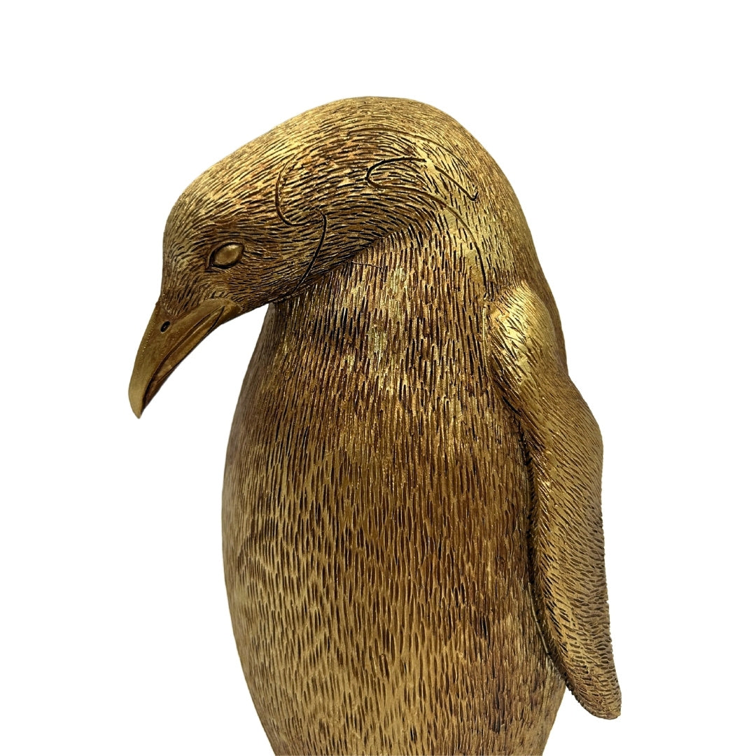 Pinguim Dourado 20,5 cm com possibilidade de personalização por gravação – figura decorativa elegante para presente, estilo glamour, art déco, feita de polyresina de alta qualidade