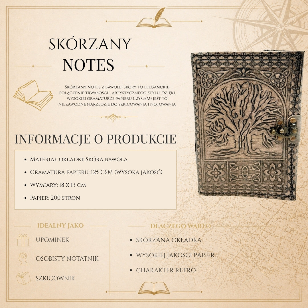 Caderno de Couro Retro Árvore da Vida com Gravação