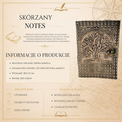Caderno de Couro Retro Árvore da Vida com Gravação