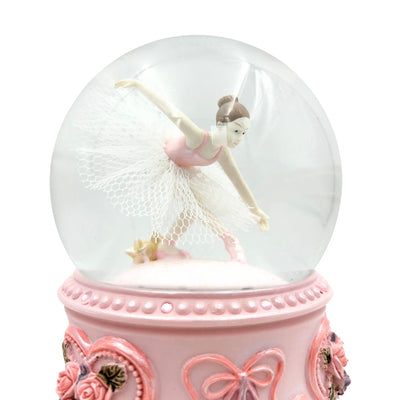 Bailarina Dançante em Bola de Vidro 15cm com Gravação Personalizada - Caixa de Música Elegante com Base Pastel e Melodia Lago dos Cisnes