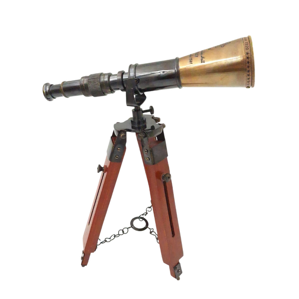 Luneta de Latão em Tripé com Possibilidade de Personalização por Gravação - Elemento Decorativo Elegante para Presente, Altura Regulável até 30 cm