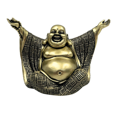 Estatueta de Buda Alegre em dourado com possibilidade de gravação personalizada - Decoração elegante para presente com 17,1 cm de altura em poliéster, simbolizando riqueza e felicidade
