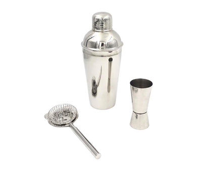 Conjunto de Bar Steel 3 peças com possibilidade de personalização por gravação - Shaker 750 ml, Jigger 15/30 ml, Coador - presente elegante para amantes de cocktails, aço inoxidável, cor prata