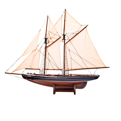Modelo de Escuna Bluenose 78 cm com Gravação - Decoração Marítima Elegante em Madeira para Presente para Amantes da Vela e História Marítima com Velas Naturais