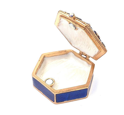 Caixa de presente elegante em metal com cristais B0035-08BL em tons azul-marinho e dourado com possibilidade de personalização por gravação
