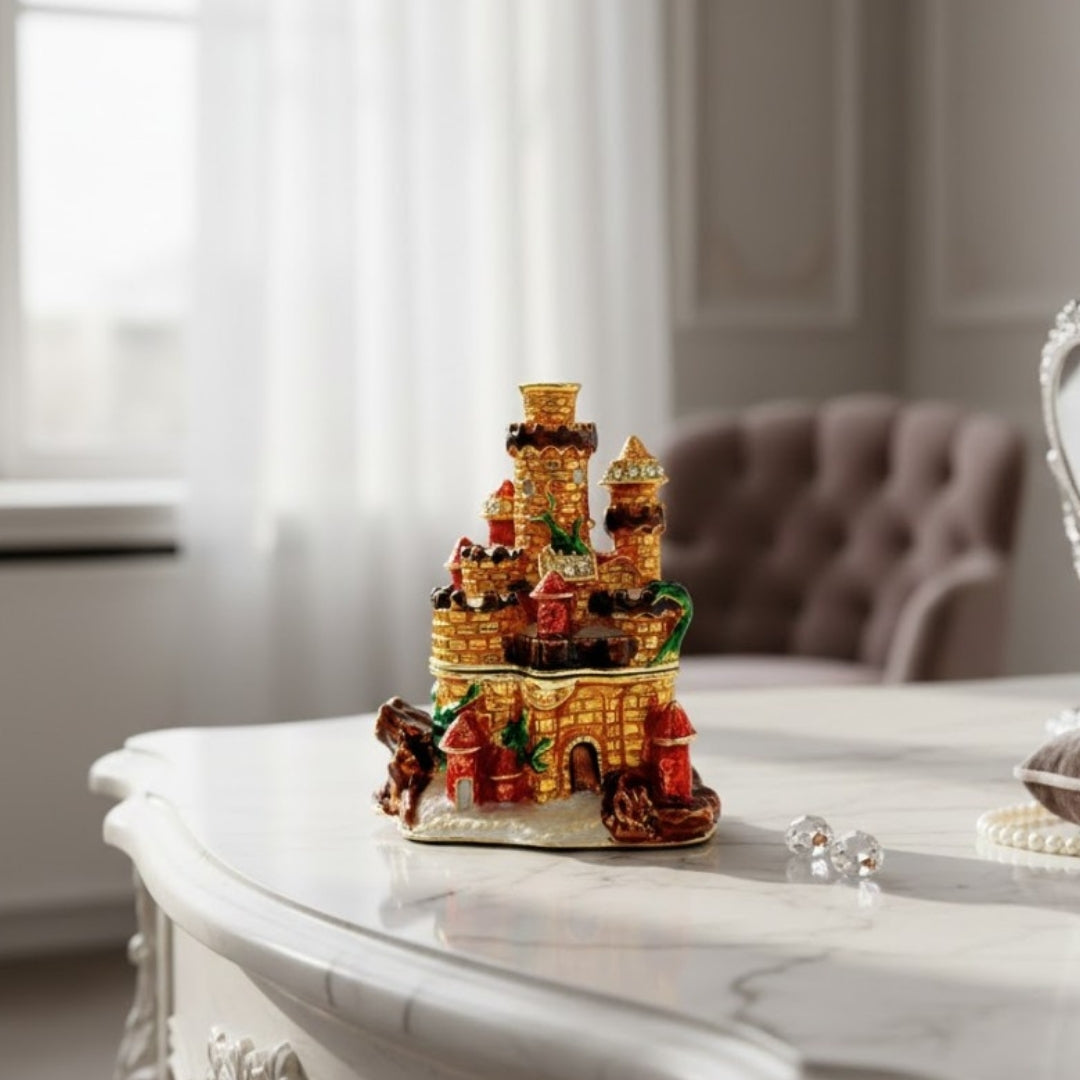 Caixa para Joias Decorada com Cristais em Forma de Castelo com Possibilidade de Gravação Personalizada