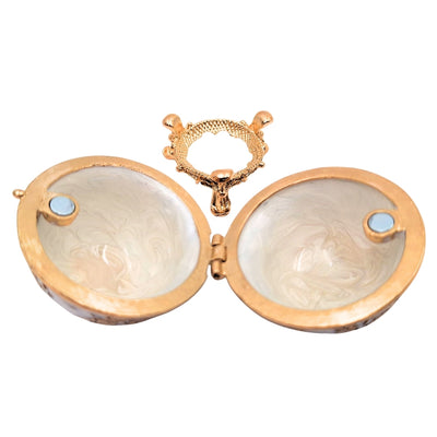 Caixa Exclusiva Ovo Fabergé Metálica com Cristais em Cor Branco-Dourado com Possibilidade de Personalização por Gravação