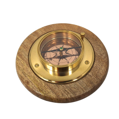 Bússola Decorativa Elegante com Acabamento em Latão, Gravação Personalizada, 15 cm, Ideal para Presente para Amantes de Viagens, Feita de Madeira e Vidro