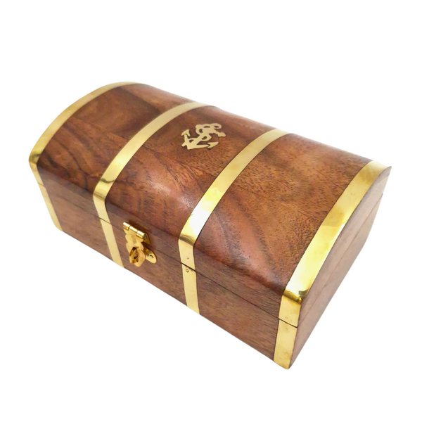 Caixa de madeira marinheira vintage DNU-020 com motivo de âncora em latão, gravação personalizada, ideal para presente para amantes do mar, dimensões 18,4 × 12,7 × 7,6 cm