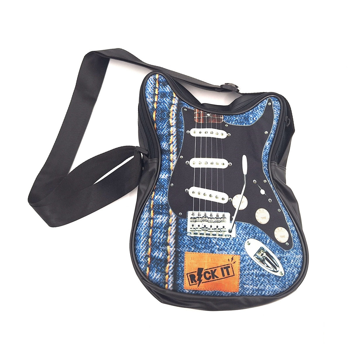 Mala de ombro em forma de guitarra Let’s Rock RBG-019 com possibilidade de personalização por gravação, impermeável, ideal para presente para músico, PVC 100% e poliéster, dimensões 34 x 23 x 5 cm
