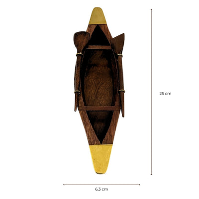 Elegante modelo de barco em madeira de 25 cm - Decoração para secretária com elementos em latão - Presente ideal para velejadores com opção de personalização por gravação - Estilo náutico e retro