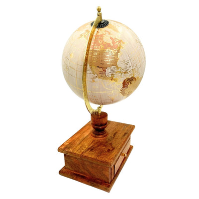 Globo de secretária vintage elegante com base de madeira e gaveta
